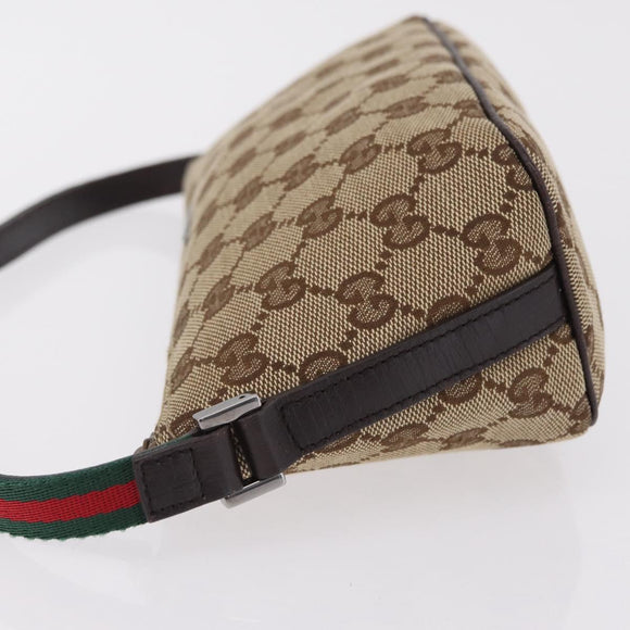 GUCCI GG Canvas Web Sherry Line Hand Bag Beige Silver 141809 Auth ep16518A