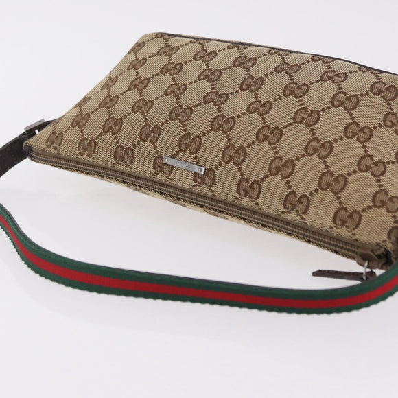 GUCCI GG Canvas Web Sherry Line Hand Bag Beige Silver 141809 Auth ep16518A