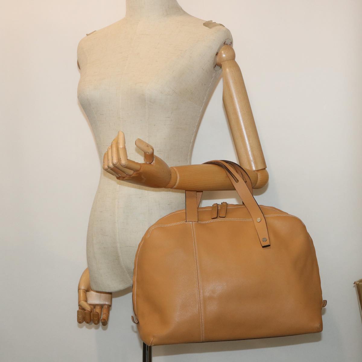 LOEWE Hand Bag Leather Beige Auth ep1652