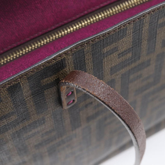 FENDI Zucca Canvas Tote Bag PVC Black Brown Auth ep16520A