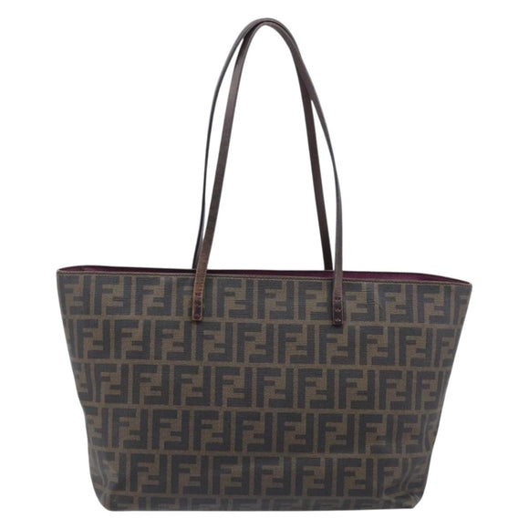 FENDI Zucca Canvas Tote Bag PVC Black Brown Auth ep16520A