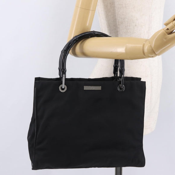 GUCCI Bamboo Tote Bag Nylon Black Silver 002 1016 Auth ep16523