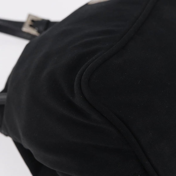 FENDI Hand Bag Cotton Jersey Black Silver Auth ep16540