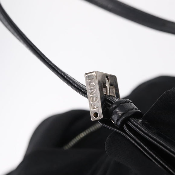 FENDI Hand Bag Cotton Jersey Black Silver Auth ep16540