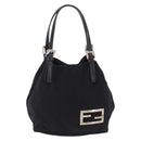 FENDI Hand Bag Cotton Jersey Black Silver Auth ep16540-13