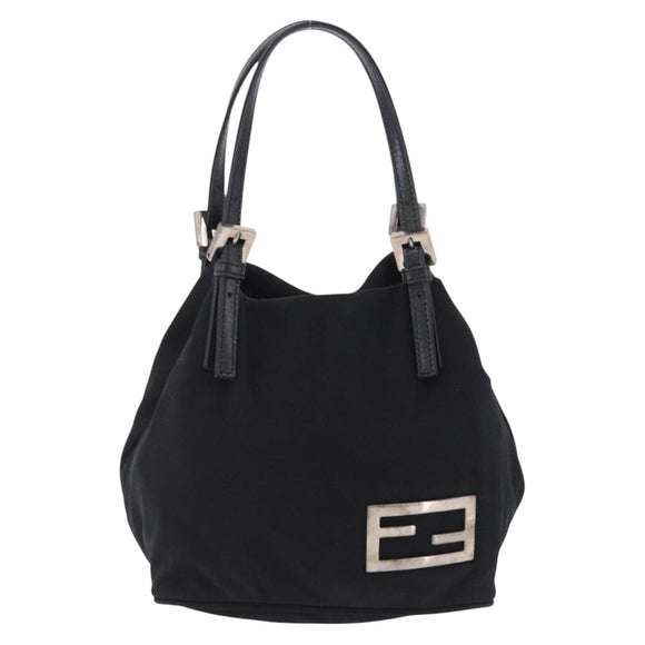 FENDI Hand Bag Cotton Jersey Black Silver Auth ep16540