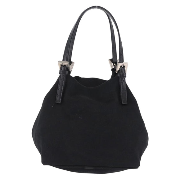 FENDI Hand Bag Cotton Jersey Black Silver Auth ep16540