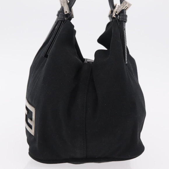 FENDI Hand Bag Cotton Jersey Black Silver Auth ep16540