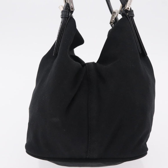 FENDI Hand Bag Cotton Jersey Black Silver Auth ep16540
