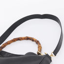 GUCCI Bamboo Hand Bag Leather 2way Black Gold 001 1014 1577 Auth ep16545-15