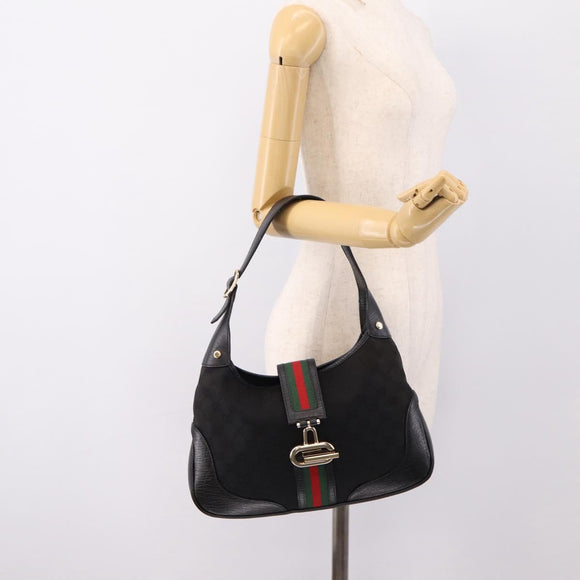 GUCCI GG Canvas Jackie Shoulder Bag Black Gold Tone 130779 Auth ep16572V