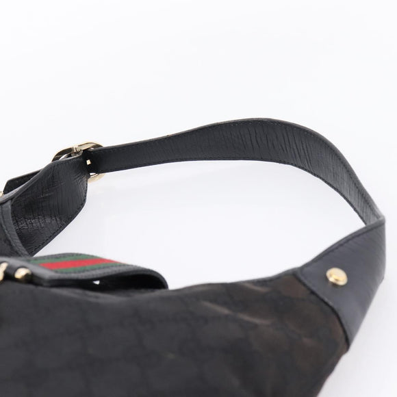 GUCCI GG Canvas Jackie Shoulder Bag Black Gold Tone 130779 Auth ep16572V