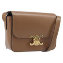 CELINE Triomphe Shoulder Bag Leather Beige Gold Tone Auth ep16591M-1