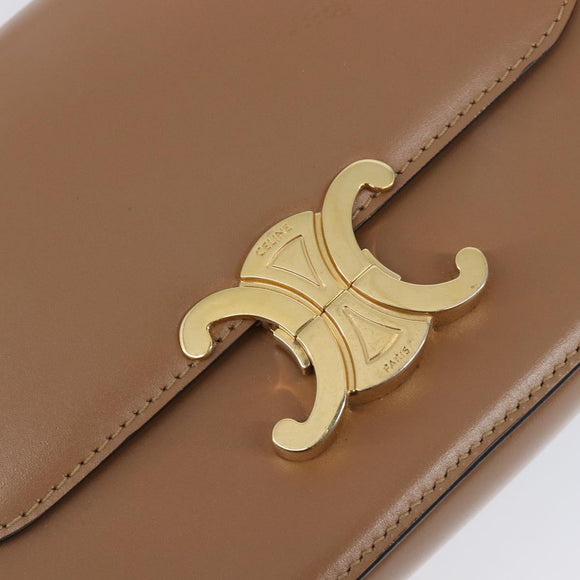 CELINE Triomphe Shoulder Bag Leather Beige Gold Tone Auth ep16591M