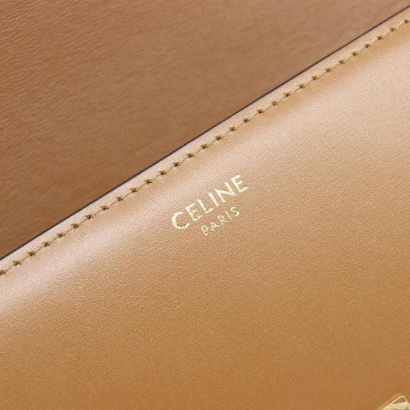 CELINE Triomphe Shoulder Bag Leather Beige Gold Tone Auth ep16591M