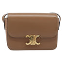 CELINE Triomphe Shoulder Bag Leather Beige Gold Tone Auth ep16591M-2