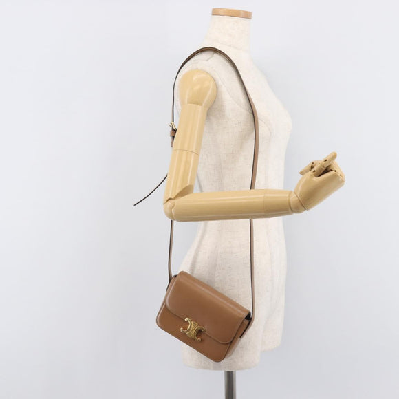 CELINE Triomphe Shoulder Bag Leather Beige Gold Tone Auth ep16591M