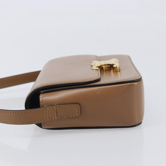 CELINE Triomphe Shoulder Bag Leather Beige Gold Tone Auth ep16591M
