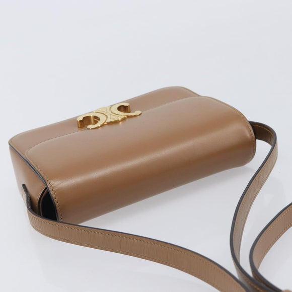 CELINE Triomphe Shoulder Bag Leather Beige Gold Tone Auth ep16591M
