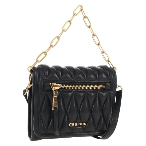 Miu Miu Matelasse Shoulder Bag Leather Black Gold Tone Auth ep16599V