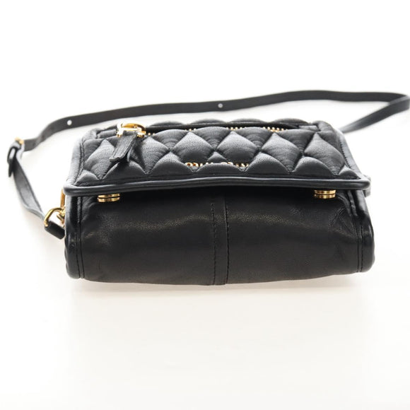 Miu Miu Matelasse Shoulder Bag Leather Black Gold Tone Auth ep16599V