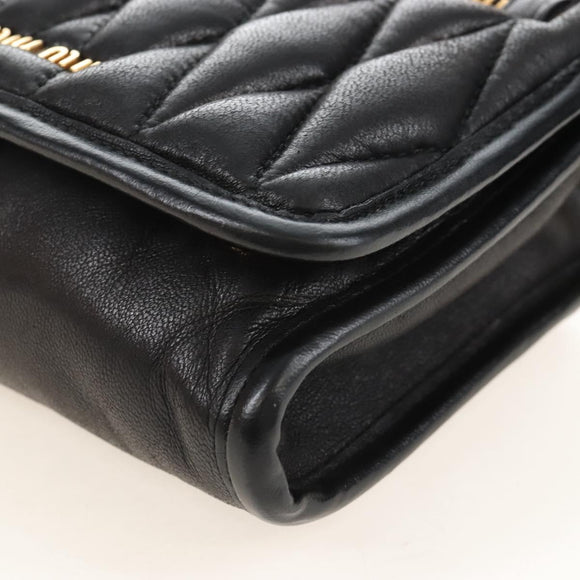 Miu Miu Matelasse Shoulder Bag Leather Black Gold Tone Auth ep16599V