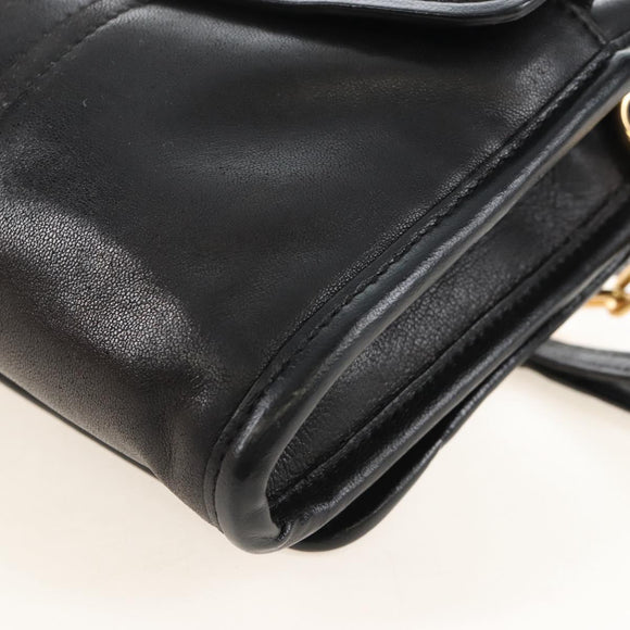 Miu Miu Matelasse Shoulder Bag Leather Black Gold Tone Auth ep16599V