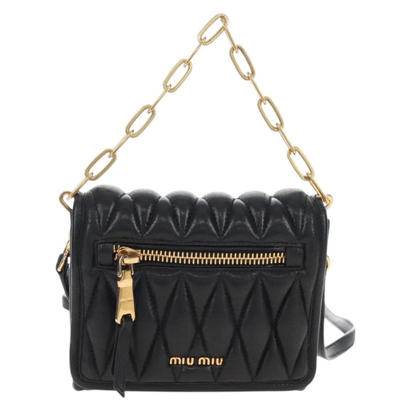 Miu Miu Matelasse Shoulder Bag Leather Black Gold Tone Auth ep16599V