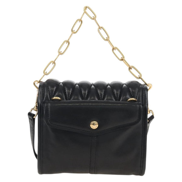 Miu Miu Matelasse Shoulder Bag Leather Black Gold Tone Auth ep16599V