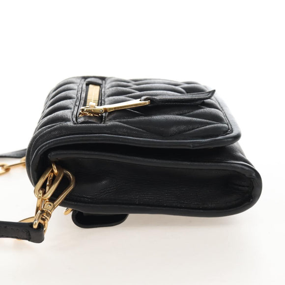Miu Miu Matelasse Shoulder Bag Leather Black Gold Tone Auth ep16599V
