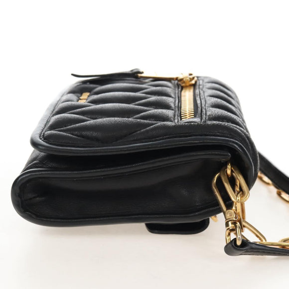Miu Miu Matelasse Shoulder Bag Leather Black Gold Tone Auth ep16599V