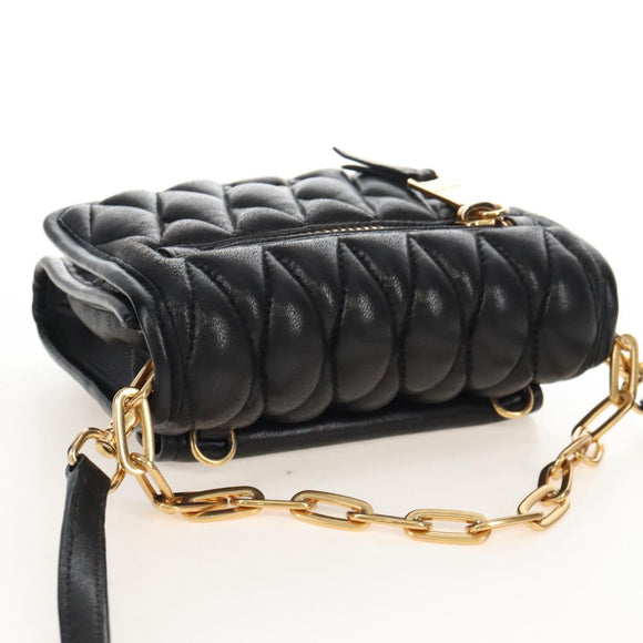 Miu Miu Matelasse Shoulder Bag Leather Black Gold Tone Auth ep16599V