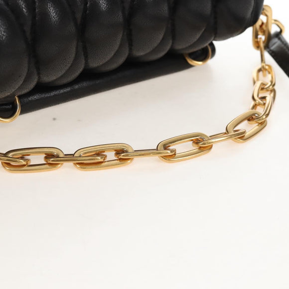 Miu Miu Matelasse Shoulder Bag Leather Black Gold Tone Auth ep16599V