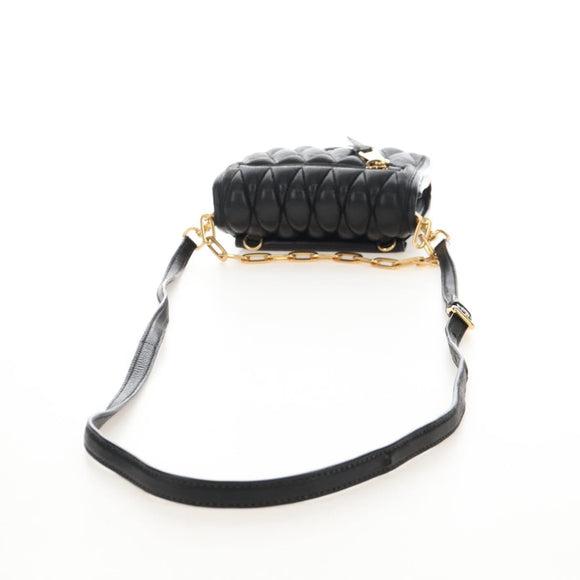 Miu Miu Matelasse Shoulder Bag Leather Black Gold Tone Auth ep16599V