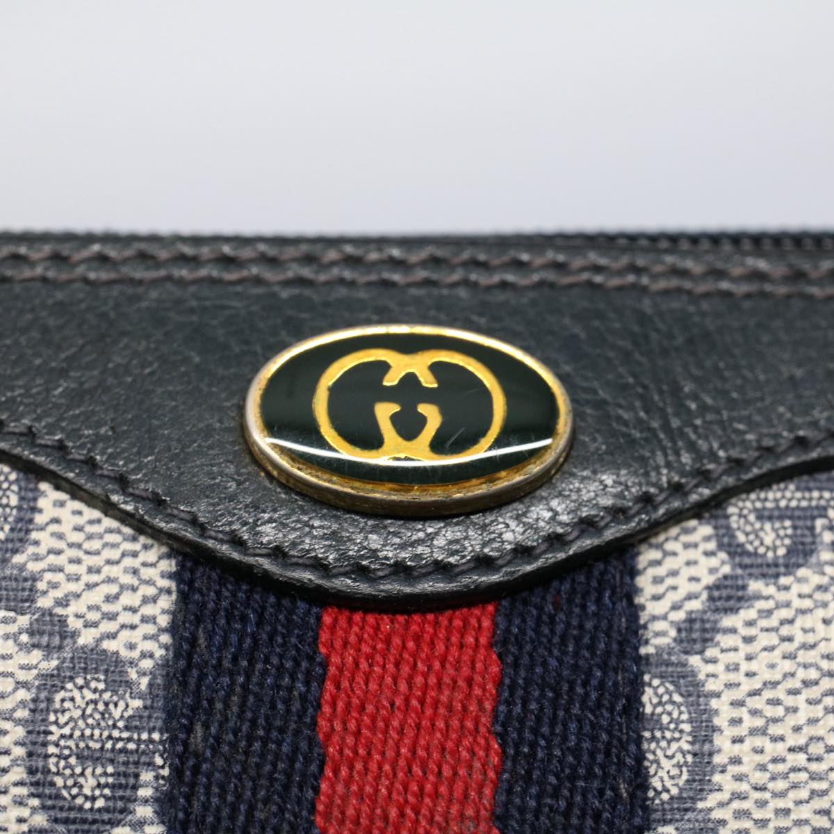 GUCCI GG Canvas Sherry Line Shoulder Bag Gray Red Navy 89 02 018 Auth ep1660