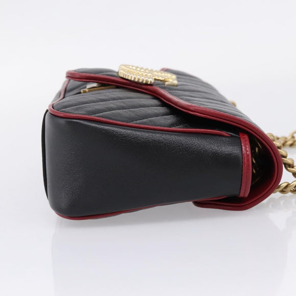 GUCCI GG Marmont Chain Shoulder Bag Leather Black Gold Tone 443497 Auth ep16615M