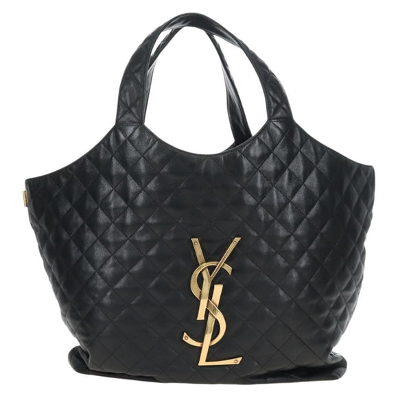 Saint Laurent Ikar Maxi Shopping Tote Bag Lamb Skin Black 698651 Auth ep16616SAM