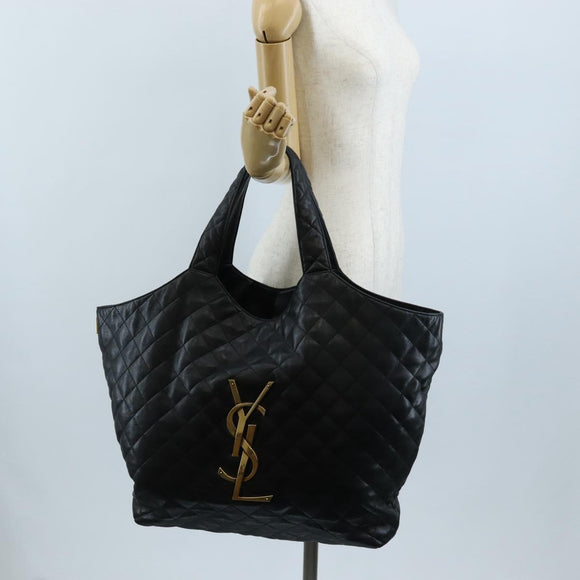 Saint Laurent Ikar Maxi Shopping Tote Bag Lamb Skin Black 698651 Auth ep16616SAM
