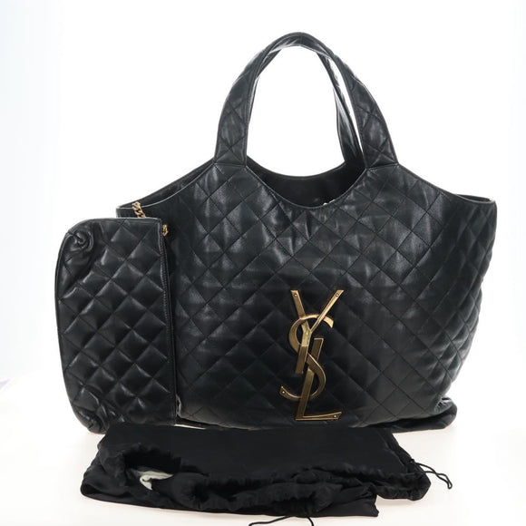 Saint Laurent Ikar Maxi Shopping Tote Bag Lamb Skin Black 698651 Auth ep16616SAM