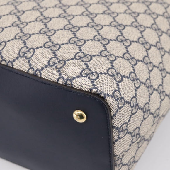 GUCCI GG Supreme Hand Bag PVC 2way Navy Gold Tone 429147 Auth ep16618V