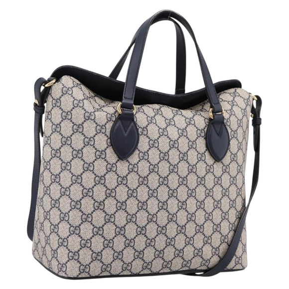 GUCCI GG Supreme Hand Bag PVC 2way Navy Gold Tone 429147 Auth ep16618V