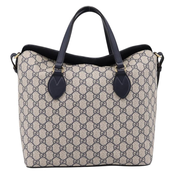 GUCCI GG Supreme Hand Bag PVC 2way Navy Gold Tone 429147 Auth ep16618V