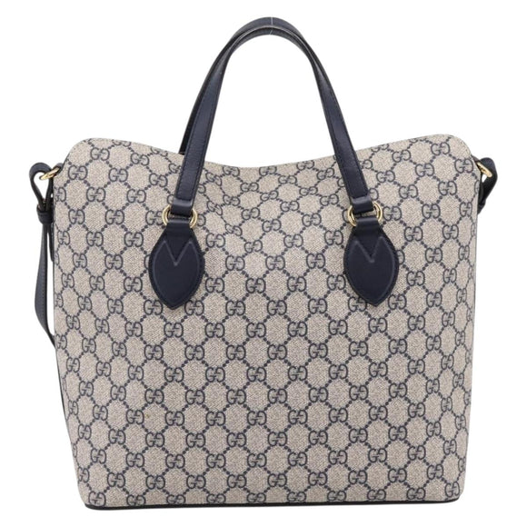 GUCCI GG Supreme Hand Bag PVC 2way Navy Gold Tone 429147 Auth ep16618V