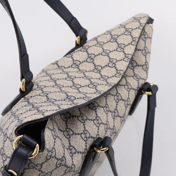GUCCI GG Supreme Hand Bag PVC 2way Navy Gold Tone 429147 Auth ep16618V