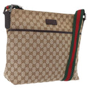 GUCCI GG Canvas Web Sherry Line Shoulder Bag Beige Silver 189751 Auth ep16629V-1