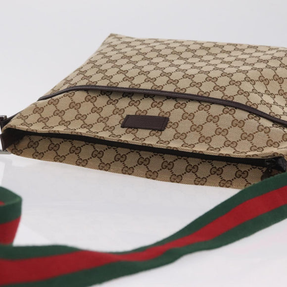 GUCCI GG Canvas Web Sherry Line Shoulder Bag Beige Silver 189751 Auth ep16629V