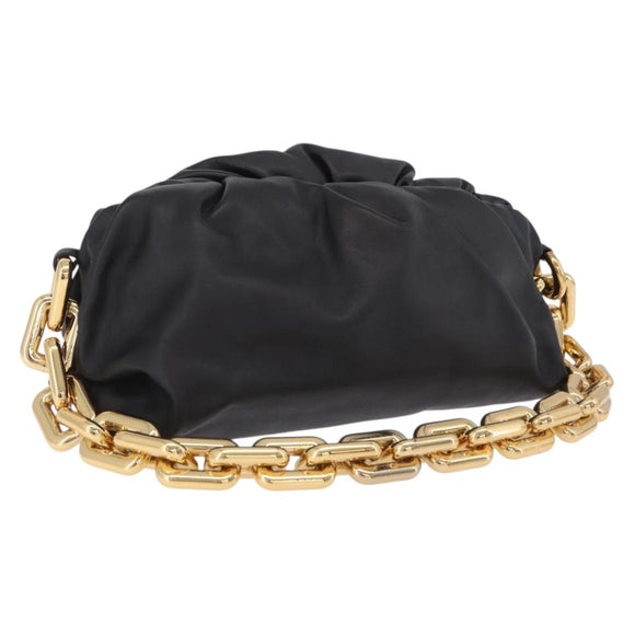 Bottega Veneta Chain Shoulder Bag Leather Black Gold Tone Auth ep16639M