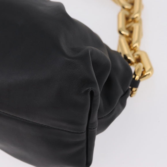 Bottega Veneta Chain Shoulder Bag Leather Black Gold Tone Auth ep16639M