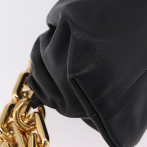 Bottega Veneta Chain Shoulder Bag Leather Black Gold Tone Auth ep16639M