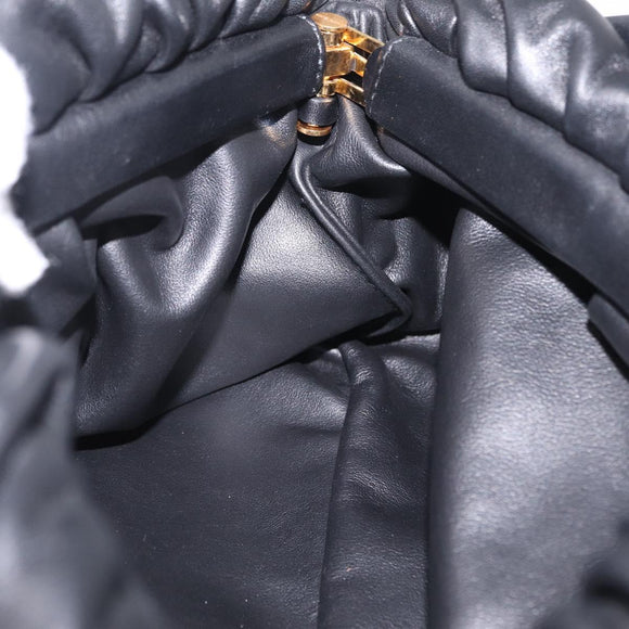 Bottega Veneta Chain Shoulder Bag Leather Black Gold Tone Auth ep16639M